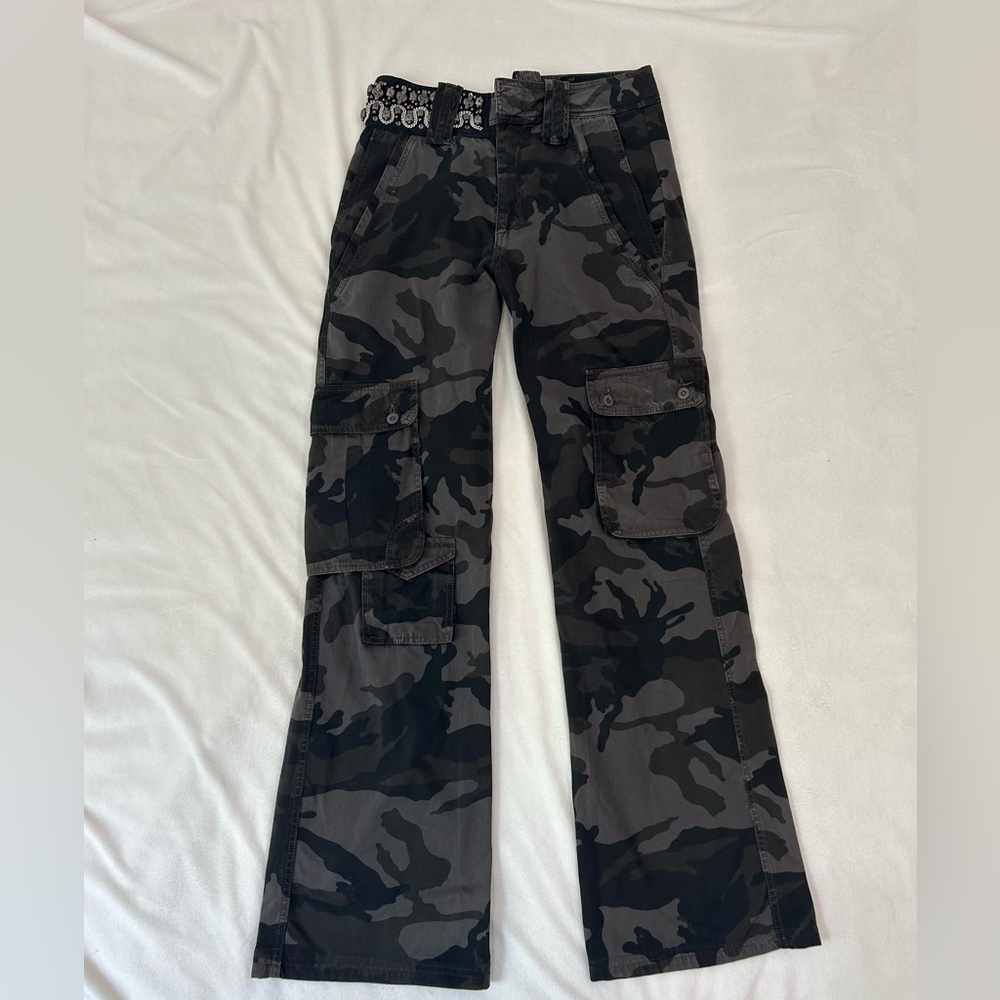 Dondup Limited Handmade Collection Black & Gray Camo Cargo Pants Embellished